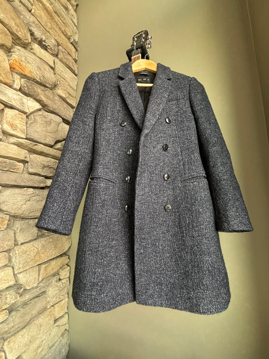 Club Monaco Italian Wool Double Breasted – Charcoal Blue Top Coat, XS