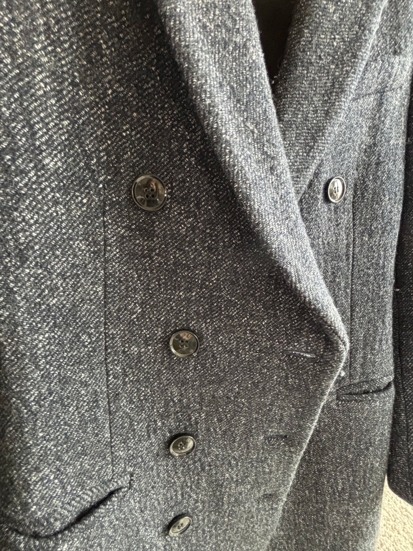 Club Monaco Italian Wool Double Breasted – Charcoal Blue Top Coat, XS