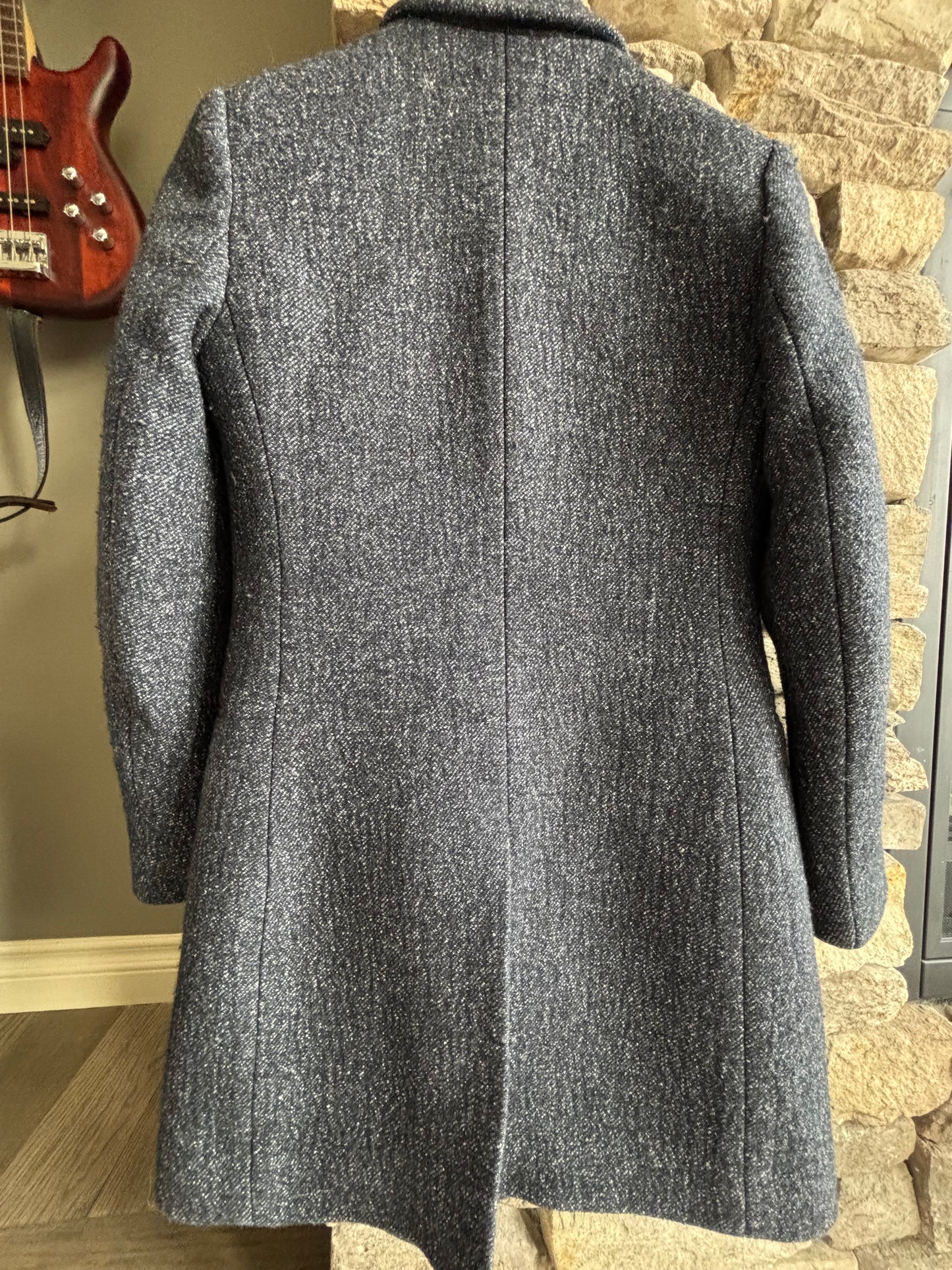 Club Monaco Italian Wool Double Breasted – Charcoal Blue Top Coat, XS