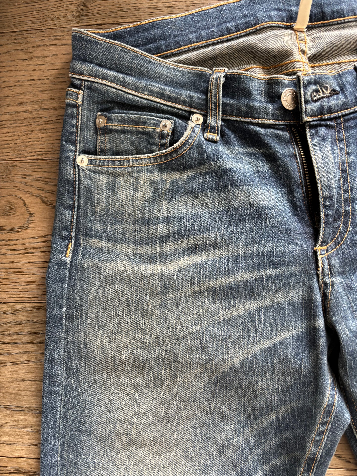Rag & Bone Elephant Bell Jeans – Medium Wash Distressed Flare, Size 28