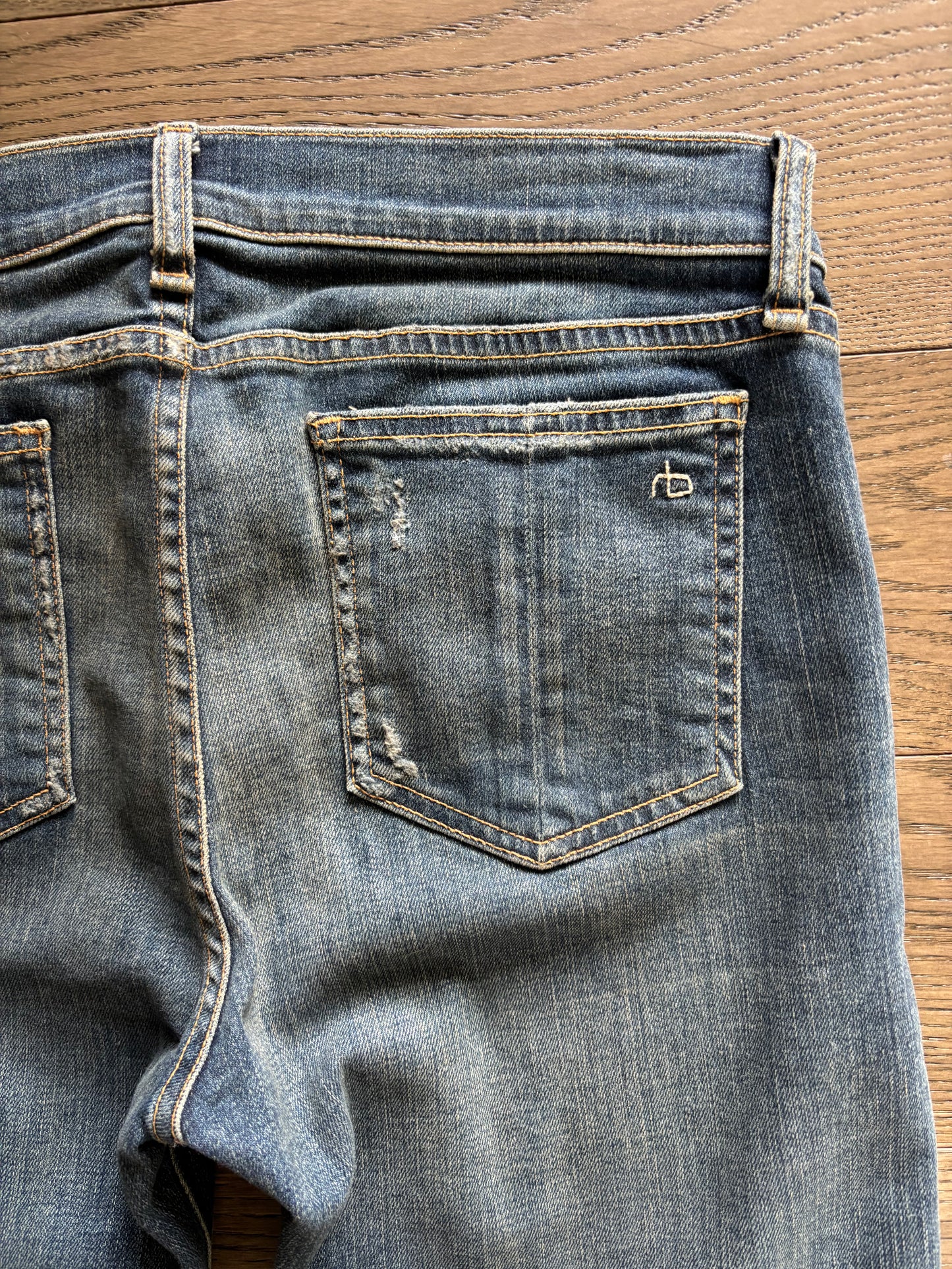Rag & Bone Elephant Bell Jeans – Medium Wash Distressed Flare, Size 28