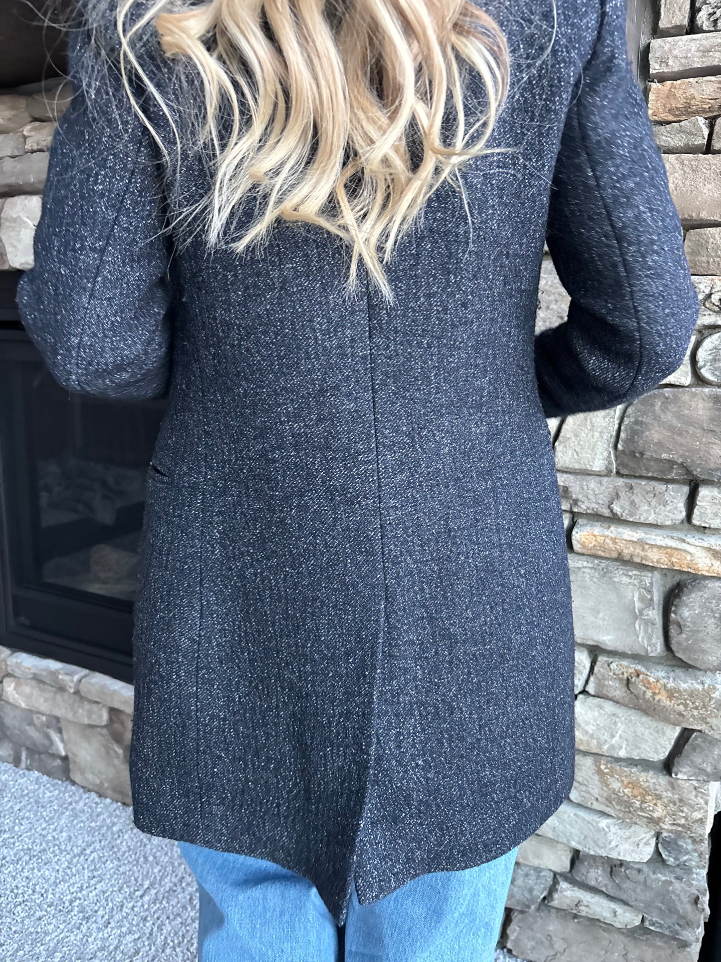 Club Monaco Italian Wool Double Breasted – Charcoal Blue Top Coat, XS