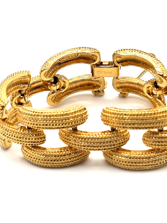 Vintage Monet Wide Textured Link Bracelet