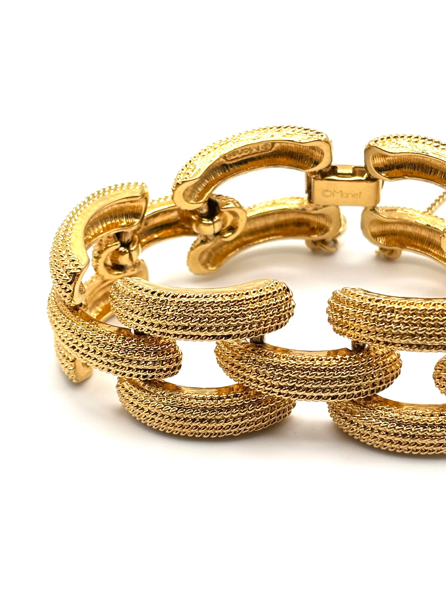 Vintage Monet Wide Textured Link Bracelet