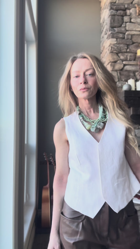 80’s Vintage SeaFoam Green Geometric Beaded Necklace—Studio Artist